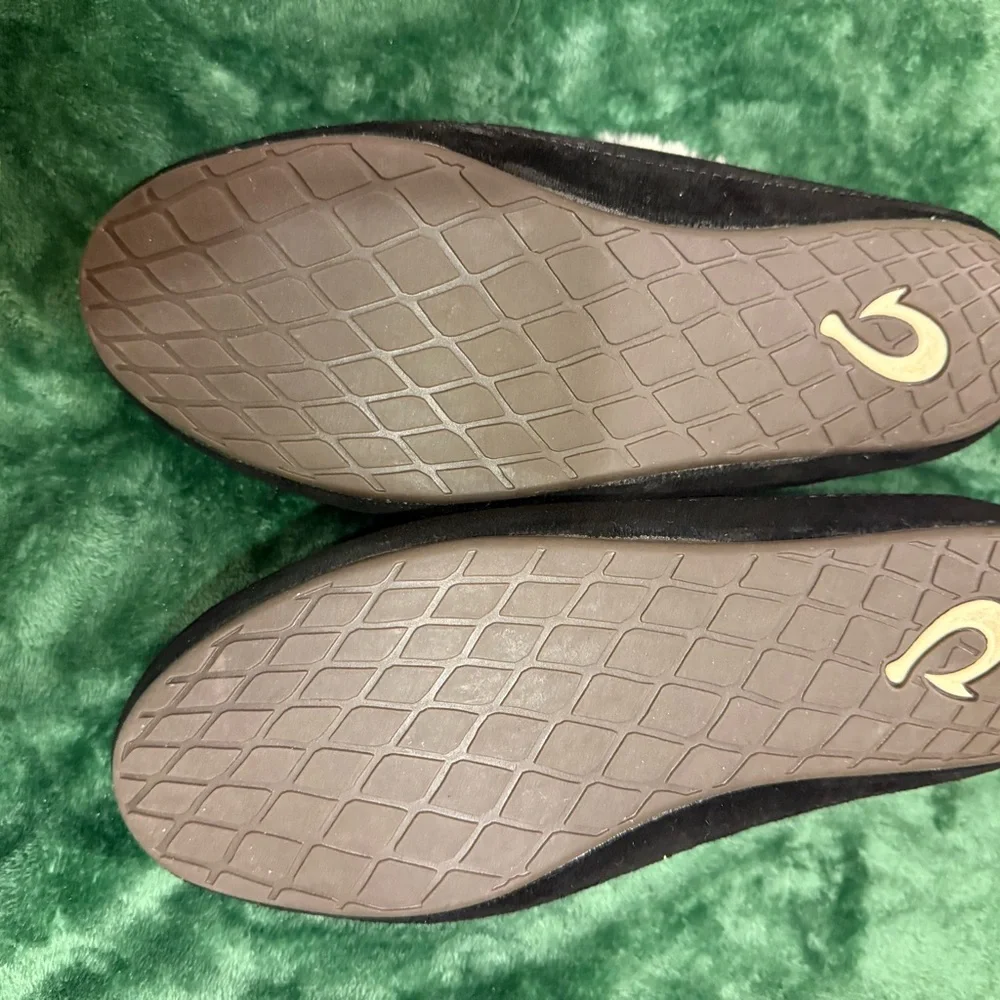 NWOT Olukai Ku'una Slipper Shoes Women's 7 Black Suede Shearling Moccasin
